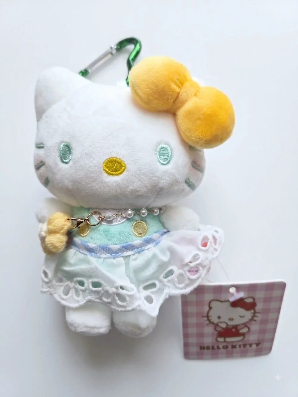 Sanrio Hello Kitty Plush Keychain - White, Yellow & Mint Outfit